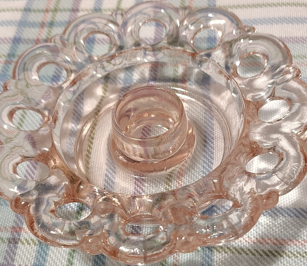 Vintage Pink Glass Decorative Candle Holder, 4 in, Glossy finish